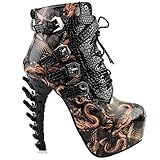 high heels braun spitz  Show Story schwarz Punk-Design High Heels braun Schlange Muster Damen High-Top Knochen High Heel-Plattform Stiefeletten, LF80648BR40, 40EU,schwarz