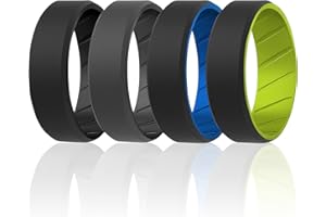 ROQ Silicone Rubber Wedding Ring for Men, Comfort Fit, Men's Wedding Band, Breathable Rubber Engagement Band, Beveled Edge or Duo, Multi Packs, Multi Colors
