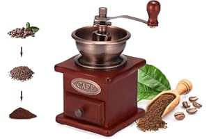 YUEHUAMECH Moulin à café manuel vintage en bois - Réglage de grossièreté - Pour la maison, la cuisine, le bureau, le camping et les voyages