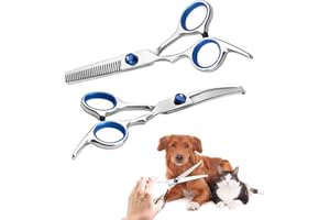 WZWZO Ciseaux Toilettage Chien, Lot de 2 Cise aux de Toilettage pour Chiens, Cis eaux Ch ien Toil ettage, Ciseaux pour Chien, Cis eaux Chi en, Cisea ux incurvés et Ci seaux Désépaissir pour Visage