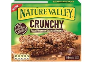 GENERICO Nature Valley® | Barrette Fiocchi d'Avena Integrale e Cioccolato Fondente Senza Coloranti e Conservanti e Senza Lattosio Adatte ai Vegetariani - 1 x 210 Gram (10 barrette)