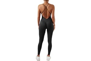 OMKAGI Seamless Gerippte Jumpsuit Damen Eng Rückenfreie Sleeveless Yoga Sport One Piece Romper High Neck Einteiler Workout Playsuit