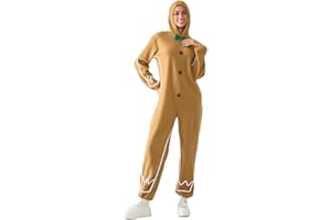Alaurbeauty Gingerbread Man Costume for Kids Adult Gingerbread Christmas Hooded Jumpsuit Outfit for Boy Men Cosplay Onesie Footies Romper