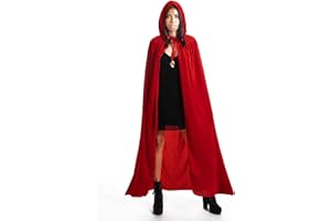 SHAFIER Largo Capa Vampiro Diablo con Capucha Terciopelo Disfraz de Halloween para Mujeres Hombres Carnaval Fiesta Disfraces