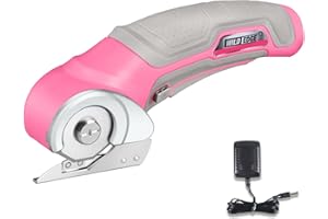Wild Edge Cordless Electric Scissors, Pink Cardboard Cutter with 4V 2.5Ah High-Capacity Battery, Rapid Charger, Electric Box Cutter for Cardboard, Carpet, Plastic, Leather