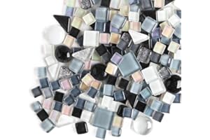 ANKTILY 200g Kristall-Mosaik-Glasfliesen, Irregulär Bunte Kleine Mosaiksteine Glasstücke zum Basteln, Haus Deko(Schwarz und Weiß)