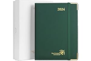 POPRUN Agenda 2024 Settimanale Premium 22 x 16,5 cm da Gen. 2024 a Dic. 2024, Copertina Rigida in Pelle PU, Tag Mensili, Carta da 100 gsm Certificata FSC®, Verde Foresta