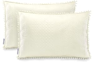 ‎AMELIAHOME AmeliaHome 2 poszewki na poduszki z pomponami, dwustronne, pikowanie ultrasoniczne, 50 x 70 cm, Meadore Cream