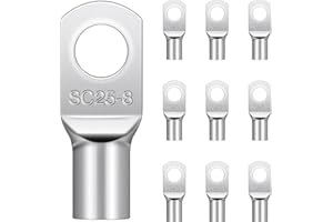 Hanibos Lot 10 cosses tubulaires M8 25 mm² Cosses à anneau SC non isolées Cuivre étamé Câbles de batterie Boîtes de distribution voiture