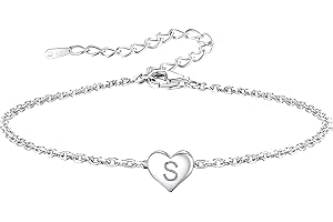BIFRIEND Funny S925 Silver 26 Letter Initial A-Z Heart Pendant Bracelet Gift For Daughter Sisters Friends Mum Birthday Christmas Adjustable Jewellery