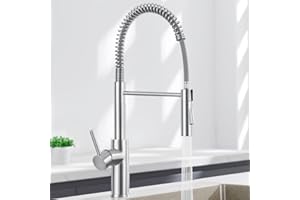 ANYCEE Rubinetto Cucina Molla con 2 Tipi di Getto, Arco Alto Rubinetto Lavello Cucina con Doccetta, Miscelatore Cucina con Doccetta Estraibile e Girevole 360°