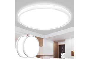‎SLOCHI [2 Stücke] LED Deckenleuchte Flach, 24W 2050LM Deckenlampe 6500K, IP44 Badezimmer Lampe Badlampe, Rund Ultra Dünn Deckenleuchte Kaltweiß für Schlafzimmer, Wohnzimmer, Balkon, Flur, Küche 23cm