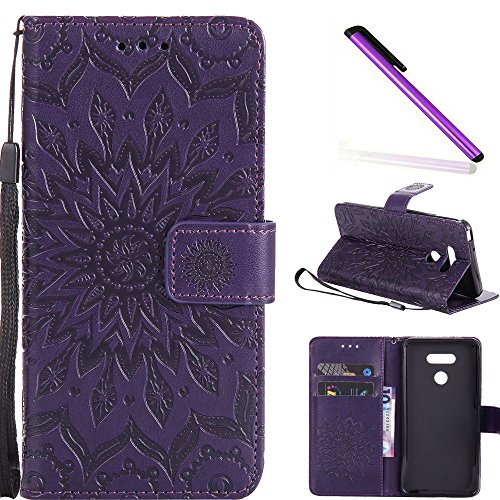 COTDINFOR LG G6 Protection Case For Girl Elegant Retro Flip Case Wallet PU Premium Leather Magnetic Slim Stand Covers Card Holder for LG G6 Purple Sunflower KT.