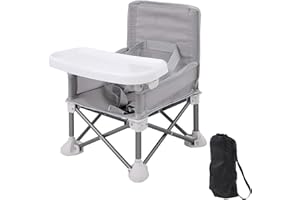 UOTO Foldable Baby Seat Booster Travel Toddlers Dining Seat Removable Tray with Travel Bag Portable Folding Booster Feeding Chair for Children Toddlers Infants (Gray)