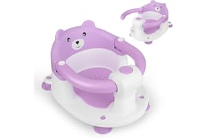 Nastopee Badewannensitz Baby ab 6 Monate, Wissenschaftlicher Wirbelsäulenschutz, Mit 4 Starke Saugnäpfe und Kissen, Klappbare Armlehnen, Ab 6 Monatefür Kleinkinder und Neugeborene (Lila)