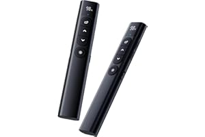 SunnyOcean Wireless Presenter Remote – USB-C Rechargeable Red Light Pointer with Timer, LED Display, Volume & Hyperlink Control, 2.4GHz PowerPoint Clicker for Prezi, Mac, Windows, Teachers – Black