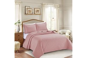 GENERIC BQC Luxury Quilted Bedspread Bed Throw Comforter Embossed Pattern Machine Washable 2 Pcs Inspiration Bedding with 1 Pillow Case (Single, Pink)