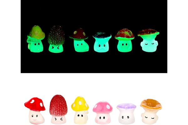 JIEYAO 12 st lysande tecknad serie i harts svampstaty dekoration, mini söta svampstaty miniatyr älva trädgårdstillbehör används i rum innergårdar trädgårdar krukväxt