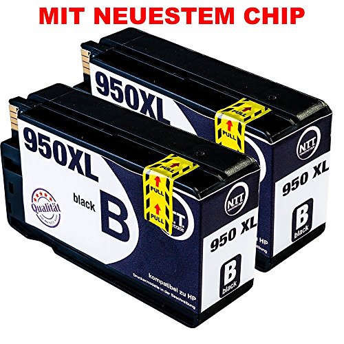 N.T.T.® 2x Tintenpatronen kompatibel zu HP 950 XL BK (2 Schwarz ) Multipack kompatibel zu HP OfficeJet Pro 8600, 8610, 8620, 8630, 8640, 8660, 8615, 8625, 8100, 251dw, 271dw Druckerpatronen kompatibel zu HP 950XL 951XL