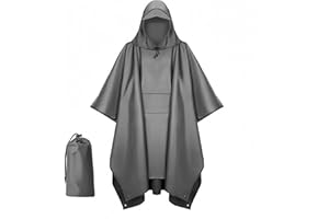 RUNUP Poncho Waterproof Adult, 3-in-1 reusable Rain Poncho Adult Waterproof with Hood, Thickened PU Waterproof Coating Raincoat, For Cycling, Hiking and Outdoor Activities