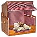 Produktbild foolonli Strandkorb Hunde Tier-Bett mit Wasser-Napf PE Rattan Maritim Korb Garten Haus Burgund