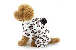 SELMAI Leopard Weiches Schlafanzüge Hoodie Samt Welpen Männchen und Weibchen Kleine Jumpsuit Pyjama Winter Kleine Haustier Katzen Pullover Yorkie Chihuahua Kleidung Bekleidung M