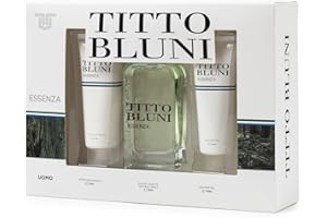 TITTO BLUNI - Essenza Uomo, Estuche de Regalo Hombre, Colonia 75 ml + After Shave 75 ml + Gel de Baño 75 ml, Eau de Toilette Natural y Masculina, Aroma Cítrico Especiado, Fragancia Fresca y Duradera