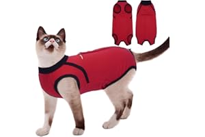 Hjyokuso Body Chat Post Operatoire Femelle/Male M, Body pour Chat Après Stérilisation, Vetement Chat Anti Lechage, Body pour Chat Anti Grattage, Gilet De Récupération De Chat, Collier E Alternative