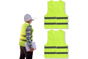 Tbczvx 2 Pcs Hi Vis Yellow Jackets, Waistcoats Jacket Workwear Reflective Vest for Traffic Work, Security Guard, Running Mens Womens Boys Girls