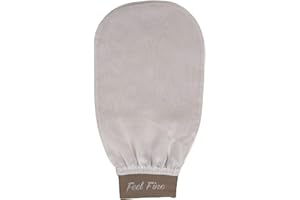 Feel Fine Guante Exfoliante Turco – Hammam Kese de Seda Natural 100% Vegetal para Hombres y Mujeres | Exfoliador Vegano Artesanal para Ducha, Baño y Sauna (Blanco & marrón)