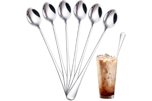 TAIHOBO Lot de 6 Cuillere a Cafe, Cuillère à Thé Longue, Cuillère Nutella Durables en Acier Inoxydable, Cuillère à Café Adapté pour un Dessert Glace Miel, Peut Être Lavé au Lave-Vaisselle