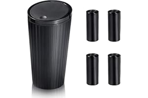 QOEOTUY Pattumiera per Auto con Coperchio：Mini Cestino con 4 Rotoli di Sacchetti per Rifiuti Inclusi - Accessorio per Interni Auto Adatto ad Automobili, Uffici, Case e Cucine