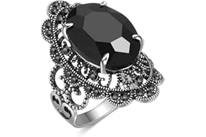 Aprilery Black Rings for Women, Vintage Cross Flower Marcasite Rings Statement Big Aesthetic Ring Costume Jewelry for Teen Girls Gifts for Her