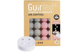 GuirLED - Guirlande lumineuse boules coton LED USB - Télécommande sans fil - Chargeur double USB 2A inclus - 4 intensités - 16 boules - Églantine
