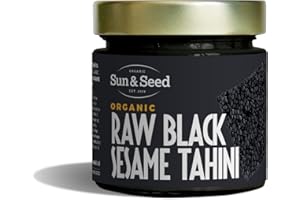 Organic Raw Black Sesame Tahini by Sun & Seed - 200g - Made From 100% Organic Whole Black Sesame Seeds - Healthy Tahini Paste - Vegan - Gluten, Dairy & Soy Free