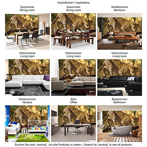 Vlies Fototapete 200×140 cm PREMIUM PLUS Wand Foto Tapete Wand Bild Vliestapete – Tiere Tapete Gepard Baum Sonnenuntergang gelb – no. 728 - 5