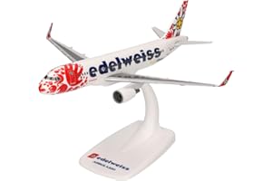 Herpa Maquette Avion Edelweiss Air Airbus A320 Help Alliance – HB-JLT, echelle 1/200, Snap-fit Model, pièce de Collection, d'avion avec Support, Figurine Plastique