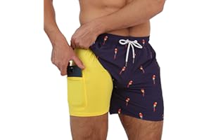 Arcweg Men's Swimming Shorts with Compression Liner Mens Swimming Trunks 2 in 1 Swim Shorts with Lining with Zipper Pockets Quick Dry Surfing Stretchy Beach Shorts