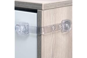 BEEGO Baby Cabinet straps (2 pack), Child Proof Cabinet Locks, Baby Proofing door lock for Cupboards No drilling required, Adjustable Safety Strap, 3M Self Adhesive locks for children - Transparent