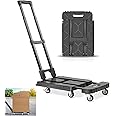 Xspring Folding Hand Truck, Portable Platform Cart with 6 Wheels, Collapsible Luggage Cart, Heavy Duty Utility Trolley, Extendable Moving Pulley Dolly for Luggage Travel Shopping Moving Cargo Handling
