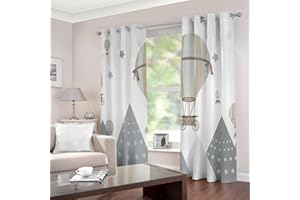 JIARAO Vorhänge mit Ösen 2er Set Bunter Heißluftballon Blickdichte Gardinen Kinderzimmer Vorhänge Graue Berge Verdunkelungsvorhang Lichtundurchlässige Vorhang mit Ösen 3D Polyester Vorhänge 2 x B75 x H166 cm
