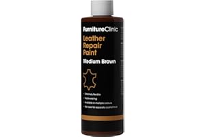 Furniture Clinic Lederreparatur-Farbe & Farbauffrischung | Selbstversiegelnder Lederfarbstoff für schnelle + einfache Ledersanierung | Ledersofas, Autositze, Lederschuhe (Mittelbraun, 250ml)