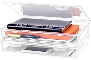 QWORK® Caja de archivos portátil tamaño A4, plástico transparente duradero, 2 piezas, ideal para documentos, revistas, álbumes de recortes, fotos, 31 x 22 x 5 cm