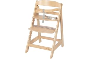 roba Chaise Haute Évolutive en Bois Naturel Sit Up III - Hauteur Réglable - de 6 Mois jusqu'à 50 kg - Chaise Bébé Résistante avec Barre de Sécurité