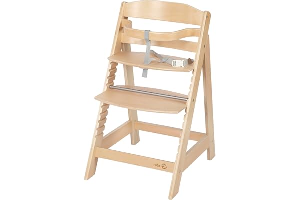 roba Chaise Haute Évolutive en Bois Naturel Sit Up III - Hauteur Réglable - de 6 Mois jusqu'à 50 kg - Chaise Bébé Résistante avec Barre de Sécurité
