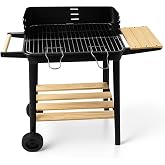 JARDIN202 &ndash; Rectangular Charcoal Barbecue with Chrome Grill Arizona | Wheels for Transportation | Wooden Tray | Outdoor Grill