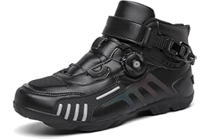 DJFOG Herren Motorradschuhe Schwarz Motocross Kurze Stiefeletten Wasserdichtes Leder, Motorrad-Offroad-Schuhe Rennsportstiefel