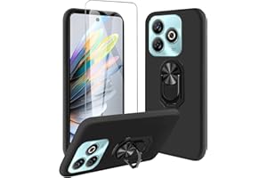 JDXHFF Hülle Kompatibel mit ZTE Blade A75 4G (6.56") Schwarz und 360° Drehbarer Ständer und Panzerglas Displayschutzfolie - Schutzhülle Weich Silikon Flexibel TPU Tasche Case