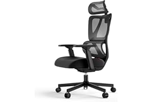 ProtoArc EC100 Ergonomiczne krzesło biurowe, wysokie oparcie, z grubszą o 10 cm poduszką sprężynową, adaptacyjne podparcie lędźwiowe, regulowany podłokietnik i zagłówek, krzesło obrotowe z siatki, do