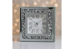 BMLIMITED BML Crystal Mirror Table Clock with Roman Numerals Decorative Square Desk Clock for Bedroom Living Room Office and Gift Use